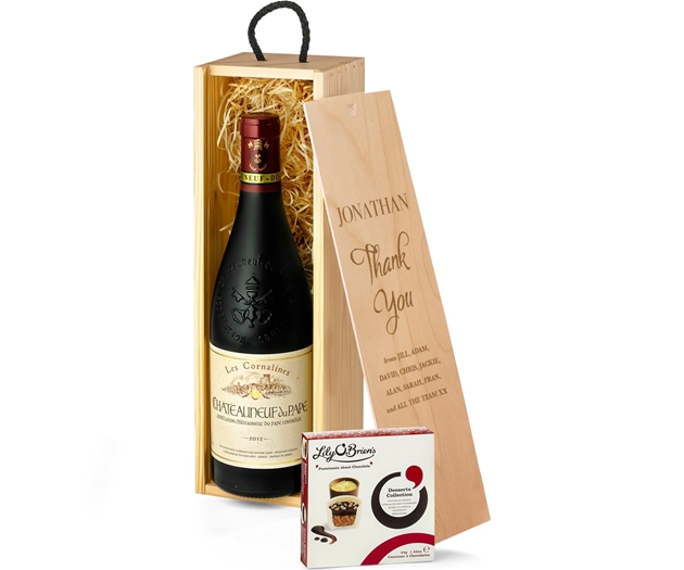 Châteauneuf-du-Pape Red Wine & Chocolates Gift Box With Engraved Personalised Lid